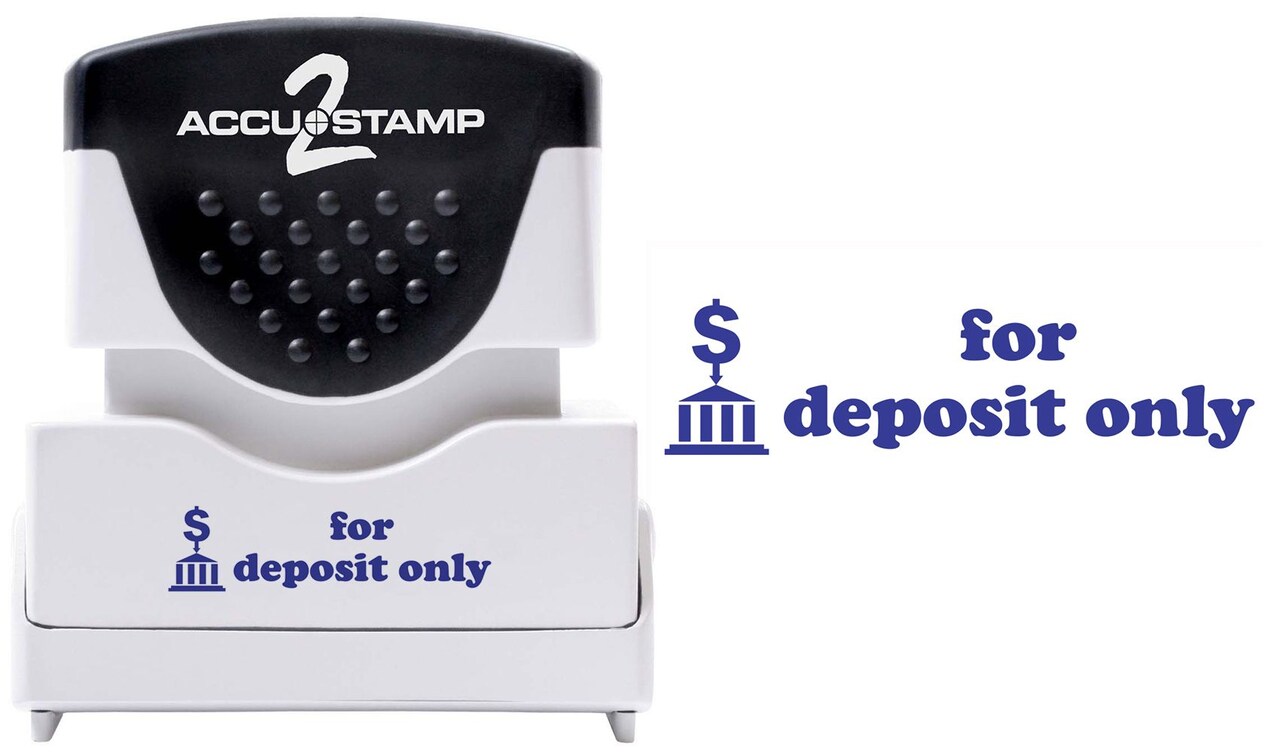ACCUSTAMP2 Message Stamp, 1-color, Pre-inked, FOR DEPOSIT ONLY, 1-5/8" x 1/2" impression size, Blue Message and Symbol